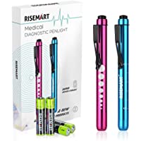 RISEMART 2 linternas de diagnóstico- con indicador de pupila para enfermeras y médicos- incluye 4 pilas AAA (rojo y azul…
